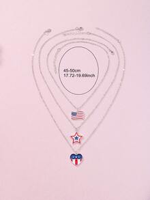 3件套儿童爱国美国国旗、星星、爱心吊坠项链套装，适合日常佩戴、节日、送礼 - 彩色 - 查看 4
