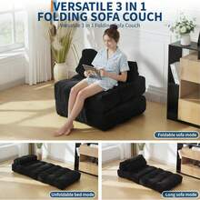 Silla convertible convertible con cojín y soporte lumbar – cómoda mecedora para el suelo, colchón diseño plegable - Negro - Ver 8