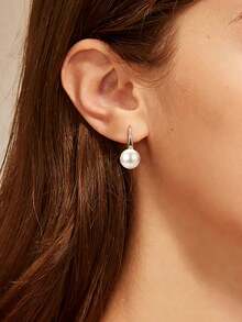 XUJIA 1 Đôi bông tai ngọc trai nước ngọt tự nhiên màu trắng hình bánh mì, kích thước 9.5-10mm, móc cài bằng bạc sterling 925, món quà kỷ niệm, cưới hỏi, sinh nhật thanh lịch tối giản dành cho phụ nữ. - EPE-342 - Xem 3