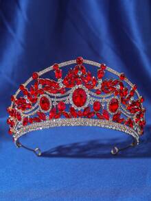 1件奢华优雅水晶水钻皇冠发饰，新娘婚礼头饰 - 彩色 - 查看 9