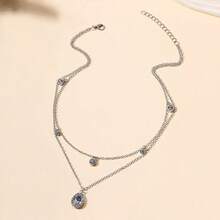 1pc Women's Crystal Teardrop Double-Layer Necklace, Suitable For Daily Wear - Silver - View 4