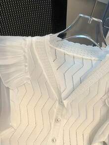 Blusa de mujer de manga corta con volantes de gasa transpirable y elegante para el verano en color blanco - Blanco - Ver 3