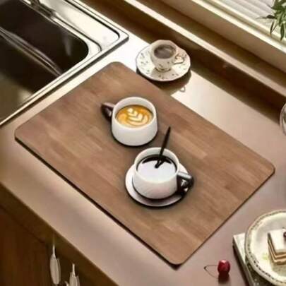 1pc Multi-Purpose Wood Grain Pattern Quick-Dry Mat, Stain-Resistant, Suitable For Various Occasions Like Washing Machine, Coffee Maker, Dining Table