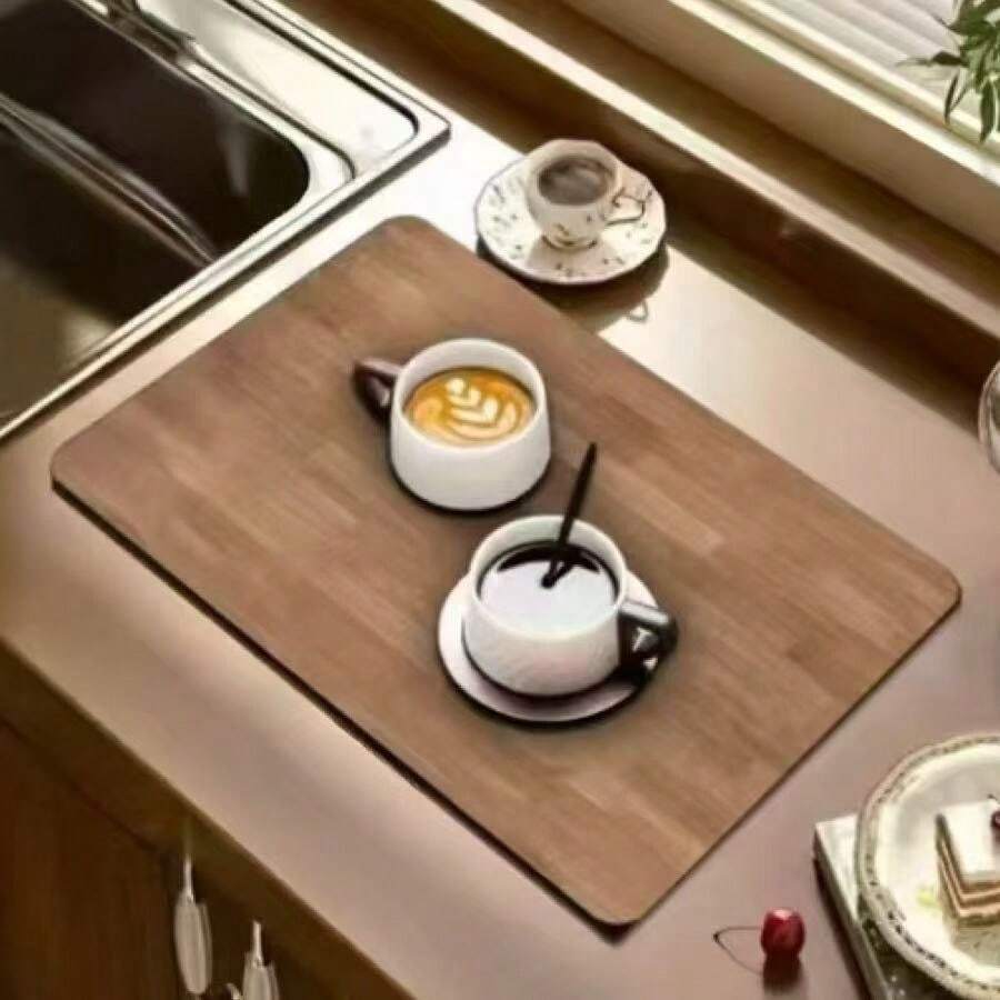 1pc Multi-Purpose Wood Grain Pattern Quick-Dry Mat, Stain-Resistant, Suitable For Various Occasions Like Washing Machine, Coffee Maker, Dining Table
