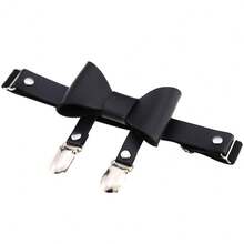 A Punk Street Dance Bowknot Metal Double Duckbill Leather Garter Belt, Boot Strap, Elastic Foot Accessory, Anti-Slip Sock Strap - 粉色 - 查看 10