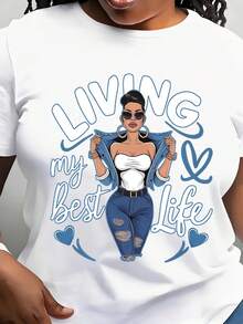 Living My Best Life Women's T-Shirt, Casual Short-Sleeved T-Shirt, Everyday Outdoor T-Shirt, Suitable For Any Occasion, Perfect As A Birthday Gift, Suitable For All Seasons. - 黑色 - 查看 6