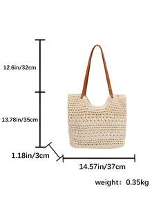 2026 New Handmade Woven Large Capacity Shoulder Beach Bag, Fashionable Tote Bag For Summer Vacation, Versatile Shoulder Bag - White - View 3