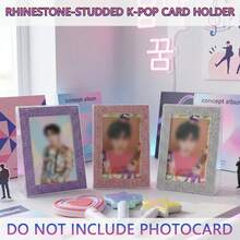 Soporte de exhibición de tarjetas decorado con brillo y cristales de estilo K-Pop, Soporte de acrílico para tarjetas fotográficas de K-Pop, Marco de fotos de escritorio para colección y almacenamiento de tarjetas K-Pop, Organizador de almacenamiento y exhibición de tarjetas K-Pop, Adecuado para regalos de ídolos, colecciones de juegos de cartas, reuniones y eventos de fanáticos, juegos y actividades de fiestas familiares y de amigos, celebraciones navideñas. - Expositor de diamantes de imitación - Ver 2