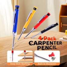 1/7Pcs Carpenter Pencil Set - Heavy Duty Mechanical Pencil Kit, Red & Black Mechanical Pencils With 2.8mm Multi-Color Leads + Deep Hole Long Nib Design, Built-In Sharpener & Marking Tool For Woodworking, Construction,Architect Marking & DIY Projects - Multicolor - View 3