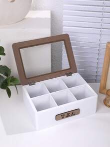 1pc Modern Minimalist Design White Elevated Wooden Tea Box, 4/6/9 Compartments Tea Bag Organizer, Coffee Bag Storage Box With Glass Display Window, Suitable For Tea Room, Coffee Shop, Pantry, Living Room, Dining Room - Multicolor - View 4