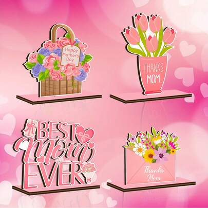 木质桌面装饰牌匾，可拆卸桌垫，室内墙面装饰架，适用于母亲节派对、家居装饰、生日拍照道具