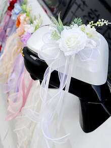 Hochzeitsauto Rückspiegel Blumen Dekoration, Hochzeitsauto Türgriff Satinband Schleifen Blumen Dekoration - 1PC - Übersicht 9