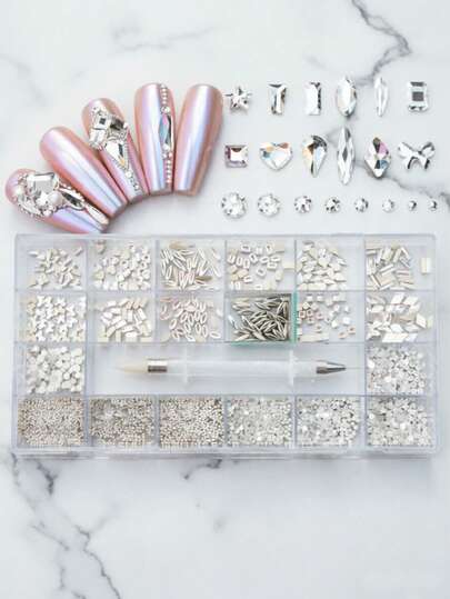 21格平底K9玻璃水钻，DIY美甲饰品装饰