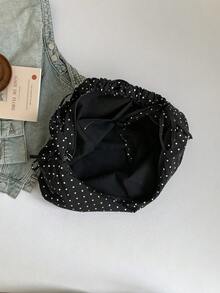 1个女士尼龙波点手提包，时尚褶皱肩带新月形包，休闲百搭，适合通勤、购物、旅行、运动 - 黑色 - 查看 5