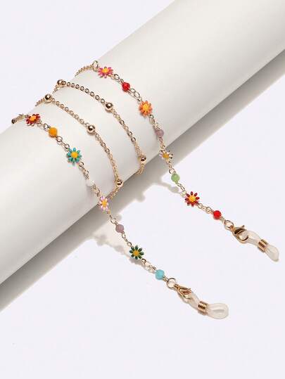 1 chiếc dây đeo kính hình hoa cúc nhiều màu sắc, thiết kế tối giản, dây đeo kính đính hạt vàng, phụ kiện kính mắt bằng kim loại, chống thất lạc, thích hợp để đeo hàng ngày.