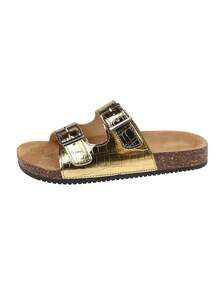 Unisex Thick Sole Birkenstocks Style Retro Casual Versatile Flat One-Strap Sandals, Suitable For Teenagers - Gold - View 7