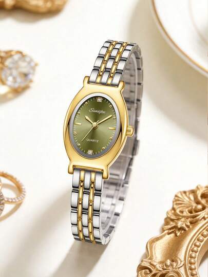 1pc Elegant Minimalist Women's Quartz Watch, Oval Dial, Quality Alloy Material, Vintage Gentle Elegant, Minimalist Style, Perfectly Matches Modern Casual Wear And Traditional Middle Eastern Abaya, Suitable For Daily Outings, Work Commute, Parties, Weddings, Ramadan Gatherings, Eid Celebrations, An Ideal Gift For Wife, Sister, Friend, Family On Birthdays, Anniversaries, Eid, Mother's Day And Other Special Occasions