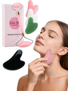 2Pcs Set Facial Beauty Massage Set, ABS Resin Material Double Head Roller Massage, Triangle Scraping Board, Soft Silicone Ice Mold, Body Gua Sha Massage Tools Set - View 2