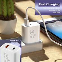 Cargador de pared de carga rápida GaN 20W PD Dual Type-C 1C1A con enchufe del Reino Unido, cargador rápido compatible con iPhone 12/13/14/15/16/17/Pro/Pro Max/Plus/X/SE3 Pro, Galaxy S25/S24 y otros dispositivos para el Día de los Caídos y el inicio del verano - Ver 5