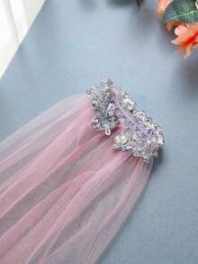 2pcs Solid Color Sequin Cuff Sleeves, Floor-Length Sheer Fabric, Suitable For Bride Wedding, Wedding Photography, Beach Vacation, Party Dress Accessories,Summer - 淺粉色 - 查看 3