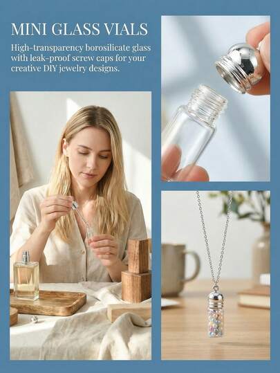 1/5/10 piezas Colgante de botella de vidrio DIY para pendientes, collar, pequeño colgante, adecuado para suministros de fiesta, pendientes, pulsera, producción de collares DIY, se puede usar para almacenar todo tipo de líquidos (perfume/aceite esencial), poner cinabrio, cuentas y otros artículos