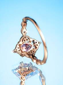 1枚优雅梨形切割粉色合成锆石玫瑰金镀层戒指，适合日常佩戴、母亲节、派对、宴会等各种场合，四季皆宜。 - 玫瑰金色 - 查看 5