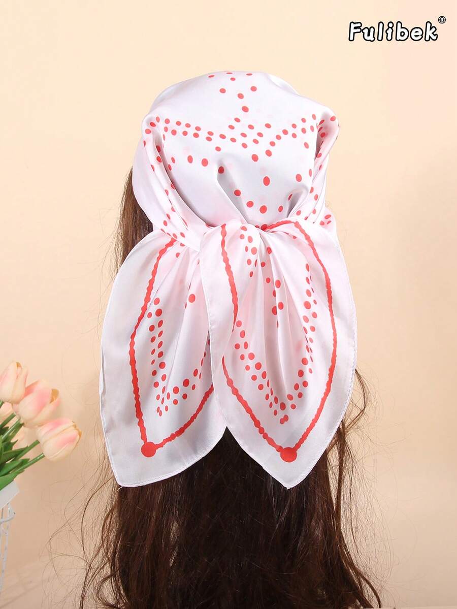 1 chiếc khăn quàng cổ giả lụa in họa tiết, đa năng dùng làm băng đô/khăn trùm tóc, phù hợp sử dụng hàng ngày. - Trắng và đỏ - Xem 1