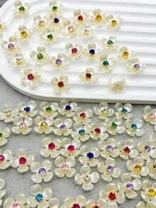 30 piezas/50 piezas Adornos florales y hallazgos de joyería estilo coreano, cuentas de flores de cristal de colores para manicura, aretes, pulseras y accesorios para el cabello - Multicolor - Ver 3