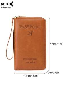 CHARM INFINITE Travel Passport Wallet RFID Blocking Creative Design Zipper Closure Multiple Card Slots Wrist Strap For Airplane Tickets Credit Cards Travel Organizer Beach Vacation Summer Gift - 棕色 - 查看 8