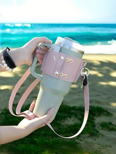 1pc 30oz PU Leather Tumbler Holder With Strap, Protective Water Bottle Pouch, Portable Cup Carrier For Insulated Mug, Multi-Functional Travel Drinkware Accessory