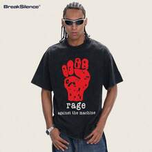 Nueva y popular camiseta de hombre de algodón puro para primavera-verano 2026, transfronteriza, con estampado directo "Resistencia Violenta Contra las Máquinas", transpirable y de manga corta resistente. - Camisa blanca de manga corta - Ver 4