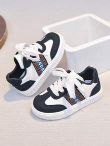 1 Đôi Giày Bệ Mềm Nhẹ Mới, Giày Thể Thao Thường Ngày Cho Bé Trai/Bé Gái Mùa Xuân/Thu 2026, Giày Lược Thời Trang Phong Cách Học Đường - Đen và trắng - Xem 7