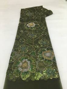 1碼/5碼 2026尼日利亞高端法式蕾絲布料，高品質亮片珠飾刺繡非洲亮片蕾絲，適合高端氛圍婚禮派對，多色可選，可手剪 - A - 查看 5