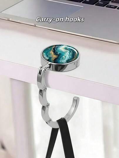 1pc Portable Foldable Round Table Edge Hook, Coffee Shop Bag Rack, Women Office Desk Edge Bag & Wallet Hanger, Millet Decoration