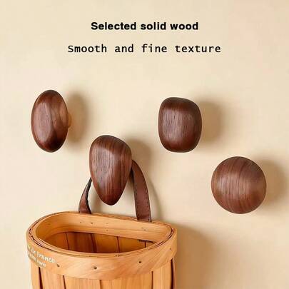 1/4 pièces Set, Crochets muraux en bois en forme de galet sans perçage, finition texturée unique, crochets pour peignoir de salle de bain, crochets de décoration murale, crochets muraux