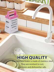 1个迷你不锈钢奶酪切片器，迷你蒜蓉研磨器，迷你奶酪研磨器，不锈钢奶酪姜菜香料厨房迷你研磨器，不锈钢迷你奶酪分级器，创意小盒式厨房切片研磨器，适用于奶酪、土豆、南瓜、西葫芦、胡萝卜、柠檬、黄瓜、生姜、蔬菜，不锈钢四面刨刀 - 彩色 - 查看 7