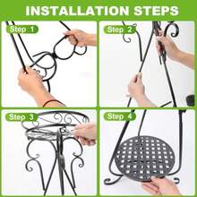 Soporte de esquina de metal para interiores - Soporte de 2 niveles de altura para macetas para exteriores soporte de hierro a prueba de óxido estante de soporte redondo para plantas - negro - Ver 4