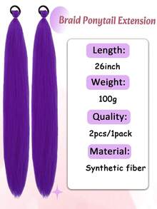 2pcs/Set 26-Inch Ombre Straight Hair Extensions With Elastic Headband, Suitable For Daily Wear, Halloween, Christmas, New Year Costume Parties - Multicolor - View 4