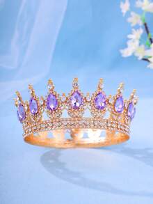 Elegant Gold-Tone Royal Style Sapphire-Look Crystal Crown - Suitable For Attending Balls - Multicolor - View 15