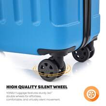 YONSLY 4-Piece Wheeled Suitcase Set With 360° Wheels, Combination Lock, Robust Double Zipper, Mesh Pocket, Soft Rubber Handle, 16/20/24/28 Inch Trolley Suitcase, Hard Shell Carry-On Luggage Set (4-Piece Set, S, M, L & XL) - 藍色 - 查看 4