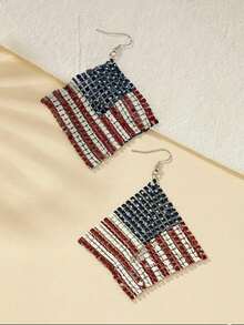 1 Pair Fashionable American Flag Print Mesh Hoop Earrings, Suitable For Casual Daily Wear And Holiday Parties - Multicolor - View 2