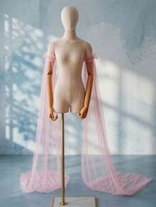 1 đôi khăn choàng dài màu hồng nhạt, phụ kiện váy cưới, váy dạ hội, tay áo có thể tháo rời. - Nhiều màu - Xem 2