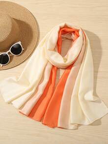 1pc Women's Spring/Summer Gradient Color Faux Silk Fashion Versatile Scarf/Shawl, Suitable For Daily Commute And Outfit Decoration,Beach,Holiday - Orange - View 3
