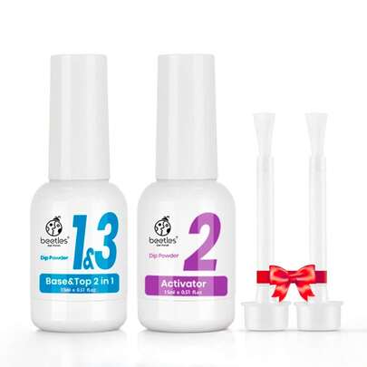 Beetles Dip Powder Liquid Set - 2 In 1 Base & Top Coat With Activator, Nail Dip Kit For French Nail Design, Manicure Gift For Women