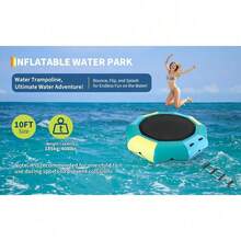 Trampolín Inflable de Agua 10FT - Rebotador Flotante para Lago y Piscina con Escalera de Cuerda, Bolsas Anclaje y Bomba de Aire Reversible - Para Adultos y Niños. - azul y verde - Ver 6