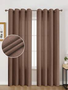 1pc/2pcs Light Filtering Curtains/Top Tie Solid Curtains/Light Balancing Filtering Sunlight Curtains, Multiple Sizes & Colors Available, Faux Linen Texture Suitable For Living Room, Bedroom, Kitchen, Home, Farmhouse, Rustic Decor, Beige Curtains - Beige - View 11