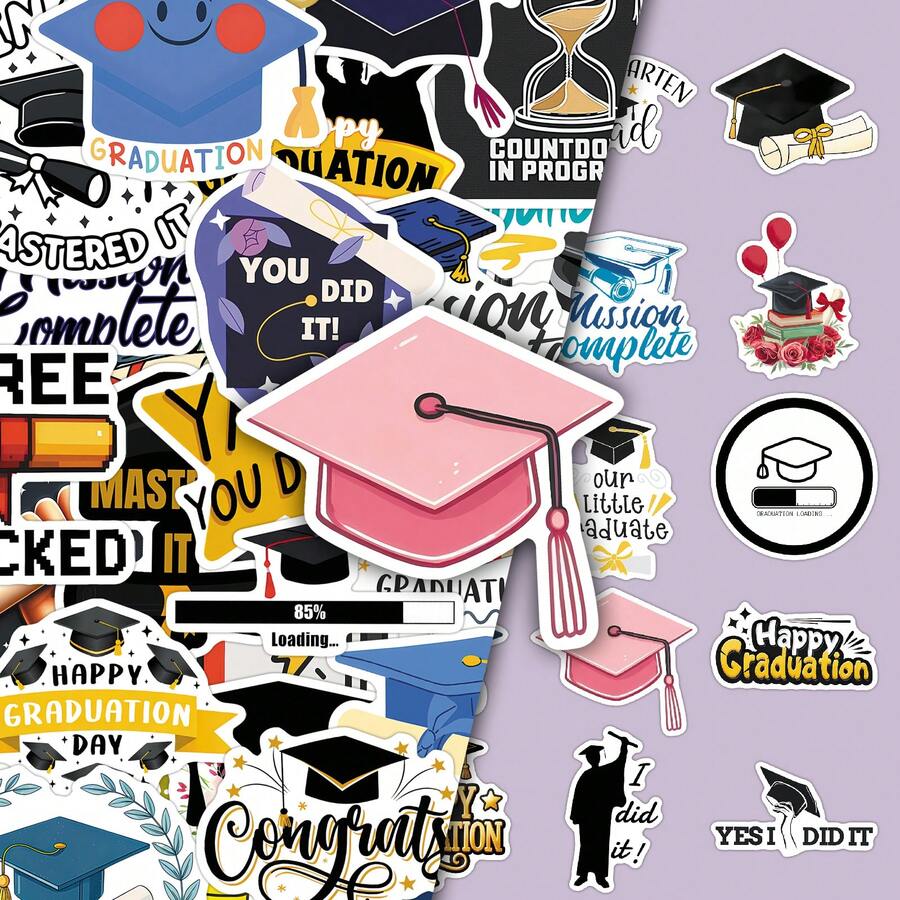 50pcs Graduation Season Graffiti Creative Cartoon Celebration Personalized Decorative DIY Stickers For Bookshelf, Bicycle, Envelopes Scrapbook Supplies Stationery Funny Stickers - 50 Photos Of Graduation Season - View 1