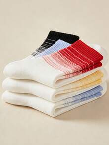 1/3/5 Pairs Random Color Women Gradient Striped Mid-Calf Socks, Ribbed Seamless Cuff Non-Slip Sports Socks - Multicolor - View 8