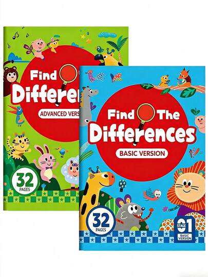 32-Page Find The Difference Puzzle Book, Including Basic And Advanced Versions, Suitable For Children 3+ Years Old. Contents Include Matching Games, Logic Puzzles, Memory Tests, Etc. An Ideal Gift For Boys/Girls On Birthday, Easter, Children's Day. Children's Toys, Reading Games, Fun Spot The Difference.
