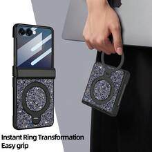 VIETAO Casing Ponsel Berhias Payet dan Rhinestone, Berkilau, Berlapis Elektrolit, dengan Braket Melingkar Tersembunyi, Kompatibel dengan Galaxy Z Flip 7 6, Casing Ponsel Pelindung Penuh dengan Engsel dan Pelindung Layar Kaca Tempered. - Biru - View 6